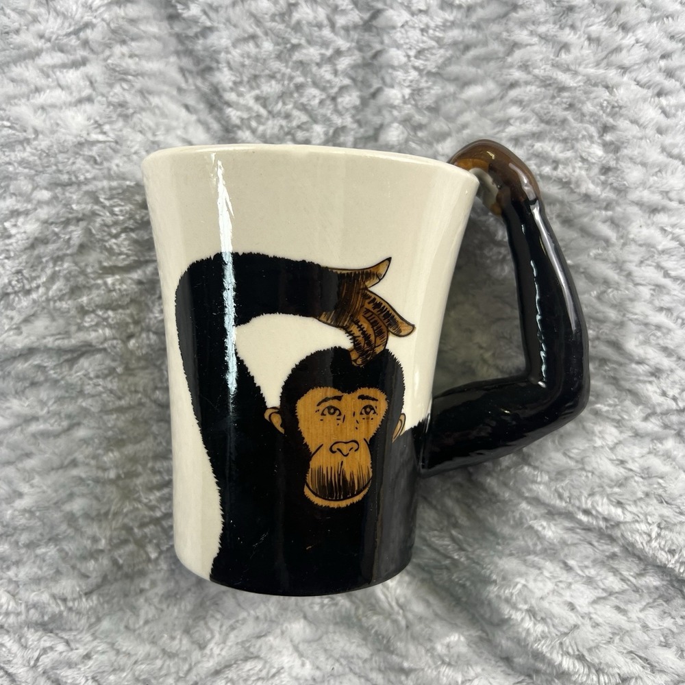 Pier 1 Monkey Mug Sculpted Handle Hand Painted Stoneware Novelty Cup 18oz